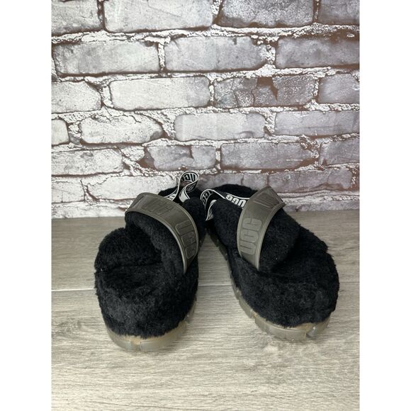 UGG Fuzzita Black Fur Slingback Slipper Platform Sandals Women 10US/41EU 1135237 - Picture 12 of 16